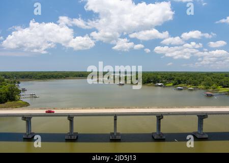 Aerial view of Fowl River and Mobile Bay on the Alabama Gulf Coast in ...