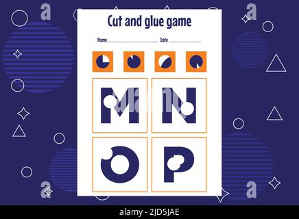 Cut and glue game for kids with Alphabet. Cutting practice for preschoolers. Education paper game for children Stock Vector