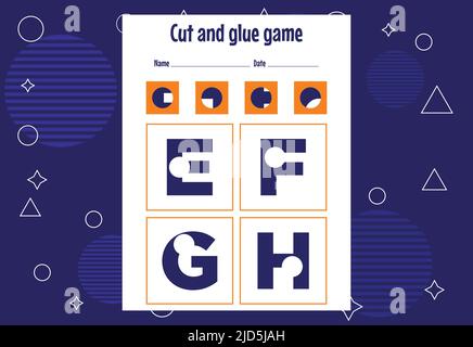 Cut and glue game for kids with Alphabet. Cutting practice for preschoolers. Education paper game for children Stock Vector