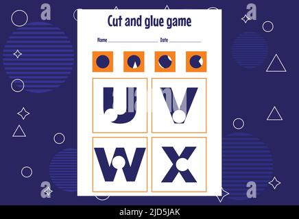 Cut and glue game for kids with Alphabet. Cutting practice for preschoolers. Education paper game for children Stock Vector