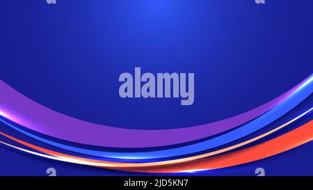 Abstract modern template colorful curved lines shapes overlapping layers with lighting on blue background. Vector illustration Stock Vector