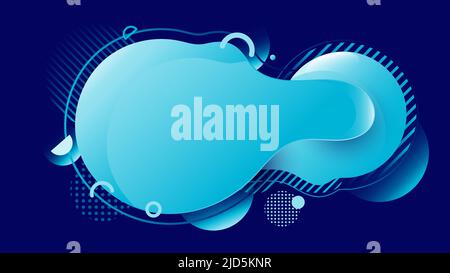 Abstract blue liquid shapes with circles elements pattern on dark blue background. Vector graphic illustration Stock Vector