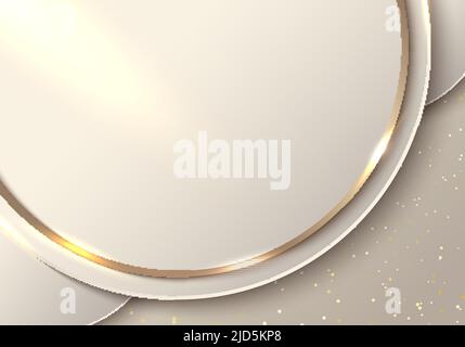 Abstract elegant 3D golden circles with glow lighting effect on brown background. Luxury style. Vector illustration Stock Vector