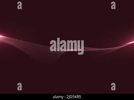 Abstract wavy lines with dots particles and lighting effect on red background technology style. Vector illustration Stock Vector
