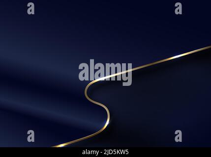 Luxury blue fabric satin fold with circumcised gold on dark background. Vector graphic illustration Stock Vector