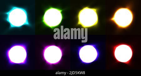 Set of circles elements light effect on dark background. Vector graphic illustration Stock Vector