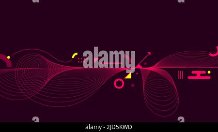 Abstract background red wavy dynamic lines with geometric elements. Vector graphic illustration Stock Vector