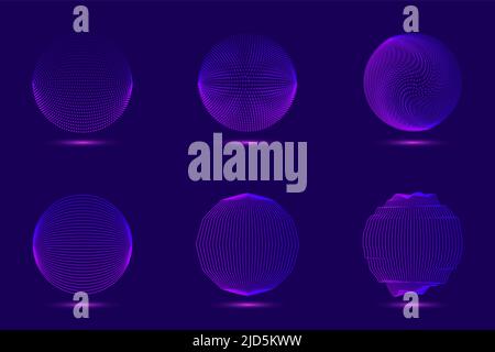 Set of circles sci-fi elements dots and lines particles on blue background technology concept. Vector graphic illustration Stock Vector