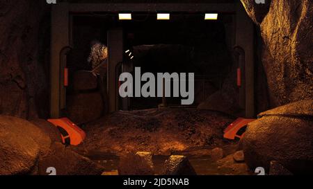 3D-illustration of a mining tunnel on an asteroid Stock Photo