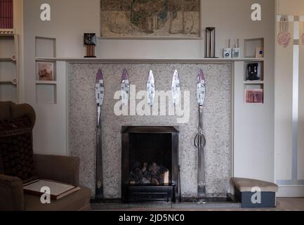 Tiled Art Nouveau fireplace at The Hill House, designed in British Art ...