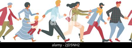 Group of colorful Jogging people seamless border Stock Vector