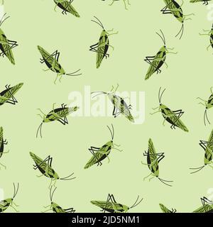 Bright colored seamless pattern with cute grasshopper Stock Vector