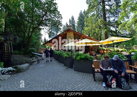 VANCOUVER, BRITISH COLUMBIA, CANADA, MAY 31, 2019: Visitors exploring the Capilano River Regional Park in North Vancouver, Capilano is famouse for Sus Stock Photo