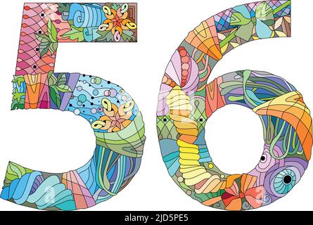 Six number Isolated zentangle illustration for coloring. Color and