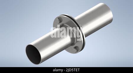 Flanges with gasket and pipe of DN 100 - 3D rendering model Stock Photo