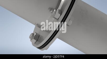 Details of flanges with gasket and pipe of DN 100 - 3D rendering model Stock Photo