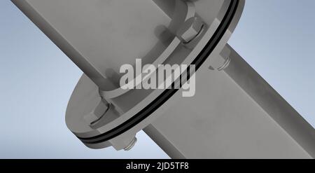 Details of flanges with gasket and pipe of DN 100 - 3D rendering model Stock Photo