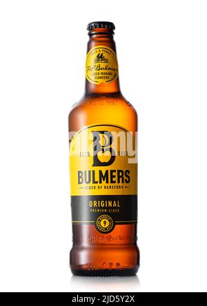 LONDON,UK - JUNE 02, 2022: Bottle of Bulmers Original apple cider on white. Stock Photo