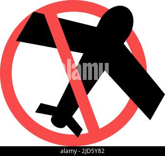 Airplane silhouette and prohibition mark. Departure and entry prohibition sign. Travel prohibited. Editable vector. Stock Vector
