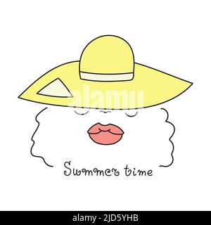 Girl in a hat in doodle style. Vector illustration with lettering about Summer time. Stock Vector