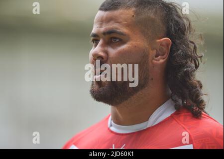 Warrington, England - 18th June 2022 -  David Fifita of Combined Nation All Stars.Rugby League International England vs Combined Nations All Stars at Halliwell Jones Stadium, Warrington, UK  Dean Williams Credit: Dean Williams/Alamy Live News Stock Photo