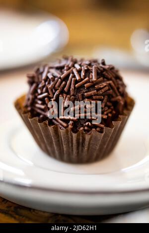 Homemade chocolate truffle on a plate Stock Photo