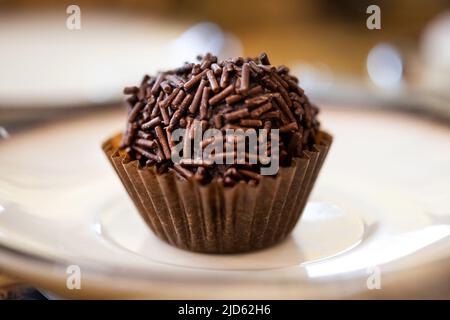 Homemade chocolate truffle on a plate Stock Photo