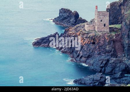 The Crown Mines at Botallack on the coast of Cornwall in England Stock Photo