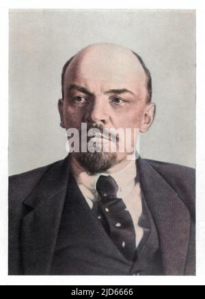 A photograph of Vladimir Ilyich Ulyanov Lenin (1870 - 1924), Russian statesman and Communist leader, circa 1920. Colourised version of : 10005123       Date: circa 1920 Stock Photo