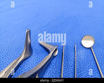 Closeup Image Of Arranged ENT Surgical Instruments In Operation Room Stock Photo