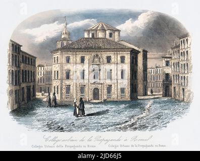 The Collegio della Propaganda (or Collegio di Propaganda Fide) in Rome, Italy, headquarters of the department of the Roman Catholic Church responsible for foreign missions. Colourised version of : 10007698       Date: 1846 Stock Photo