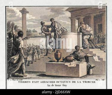 TIBERIUS GRACCHUS unconstitutionally deposes Octavius from the office of Tribune Colourised version of : 10011696       Date: 133 BC Stock Photo