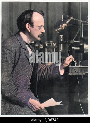 Joseph John Thomson(1856 - 1940) physicist, working at the Cavendish Laboratory, Cambridge, circa 1904 Colourised version of : 10013214       Date: circa 1904 Stock Photo