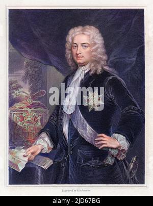 SIR ROBERT WALPOLE 1st Earl of Orford  English statesman - Whig MP Colourised version of : 10015995       Date: 1676 - 1745 Stock Photo