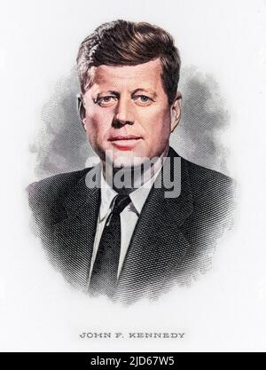 35th President of the United States, John Fitzgerald Kennedy (1917-1963). Colourised version of : 10035304       Date: circa 1963 Stock Photo