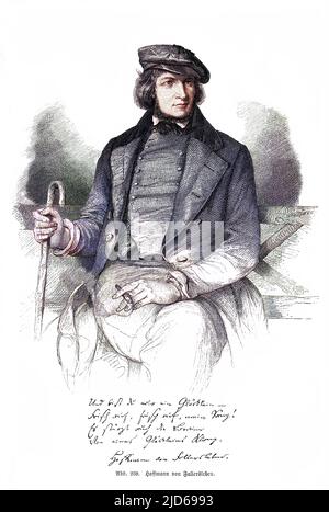 AUGUST HEINRICH HOFFMANN von FALLERSLEBEN German writer, smoking a cigar with his autograph Colourised version of : 10160994       Date: 1798 - 1874 Stock Photo
