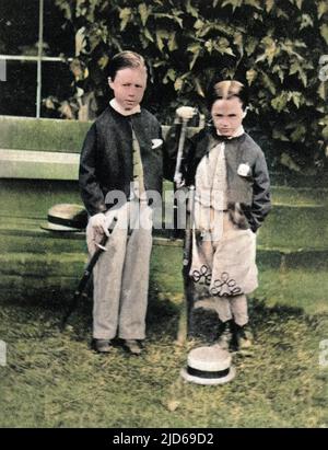 ALFRED EDWARD HOUSMAN as a Shropshire lad at the age of seven, with his brother Robert aged five and a half. Colourised version of : 10161325       Date: 1859 - 1936 Stock Photo