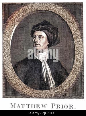 MATTHEW PRIOR writer and diplomat, author of Poems on Several Occasions. Colourised version of : 10173062       Date: 1664 - 1721 Stock Photo