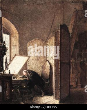 REMBRANDT VAN RHYN Dutch artist depicted in his studio. Colourised version of : 10173725       Date: 1606 - 1669 Stock Photo