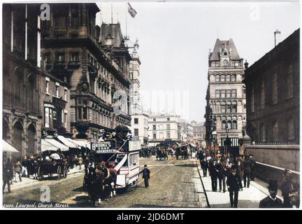 Church Street Liverpool Colourised version of : 10195684       Date: 1888 Stock Photo
