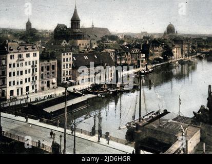 Photograph showing the Kottel Bridge at Konigsberg, then capital of East Prussia, pictured sometime in the 1930's. Konigsberg is now known as Kaliningrad and is Russian territory. Colourised version of: 10219872       Date: 1945 Stock Photo