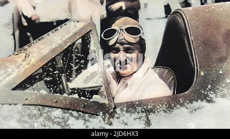 Sir Malcolm Campbell (1885 - 1948), English car and speedboat racer, pictured in the cockpit of 'Bluebird' after one of his record breaking runs on the Utah Salt Flats in 1935. Colourised version of: 10222613       Date: 1935 Stock Photo