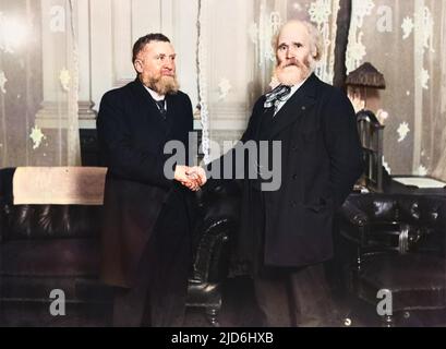 James Keir Hardie (1856-1915), Scottish Labour leader and politician with Jean Jaures of the French Socialist Part (left). Colourised version of: 10223808 Stock Photo