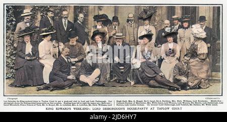 EDWARD VII At a weekend party at Taplow Court owned by Lord Desborough. The King's mistress, Alice Keppel is standing behind him, right. Colourised version of: 10234887       Date: 1908 Stock Photo