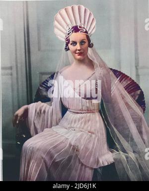 Front cover photograph from The Sketch of the Hon. Mrs. Bryan Guinness, formerly the Hon. Diana Mitford, cast as the role of Venus at the Olympian Party and Ball on March 5th 1935 in aid of the Greater London Fund for the Blind. Colourised version of: 10224236       Date: 6th March 1935 Stock Photo