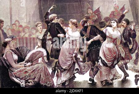 The Caledonian Ball - dancing the Reel o' Tulloch Colourised version of: 10056645       Date: 1878
