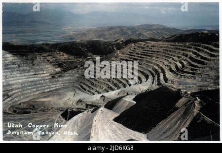 Bingham Canyon Copper Mine (Kennecott Copper Mine), Utah, USA Colourised version of: 10554543       Date: circa 1910s Stock Photo