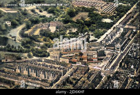Aerial view of Regents Park, Baker Street and Madame Tussauds waxwork museum in Marylebone Road, London Colourised version of: 10547429       Date: c. 1910 Stock Photo