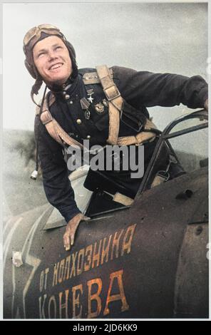 Ivan Kozhedub, Soviet ace, who is credited with shooting down 60 Nazi planes. Colourised version of: 10059788 Stock Photo