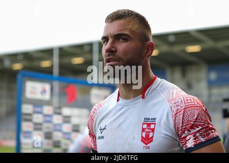 Warrington, UK. 18th June, 2022. Mike McMeeken #12 of the England national rugby league team after the game in Warrington, United Kingdom on 6/18/2022. (Photo by James Heaton/News Images/Sipa USA) Credit: Sipa USA/Alamy Live News Stock Photo